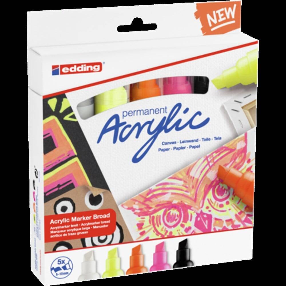 Edding Acrylic Marker Thick Tip 5-Piece Set Highlighter E-5000