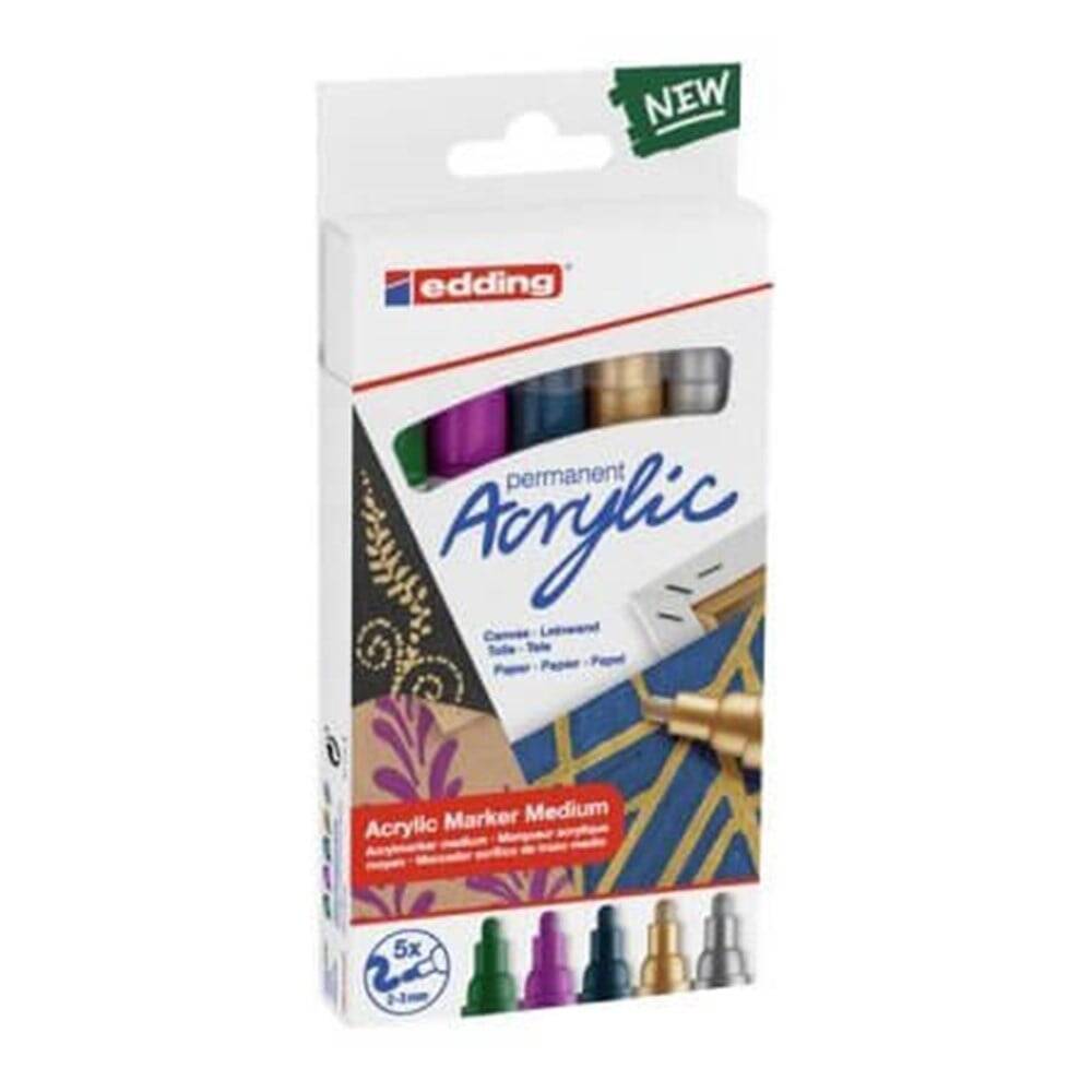Edding Permanent Acrylic Pen Set of 5 Metallic