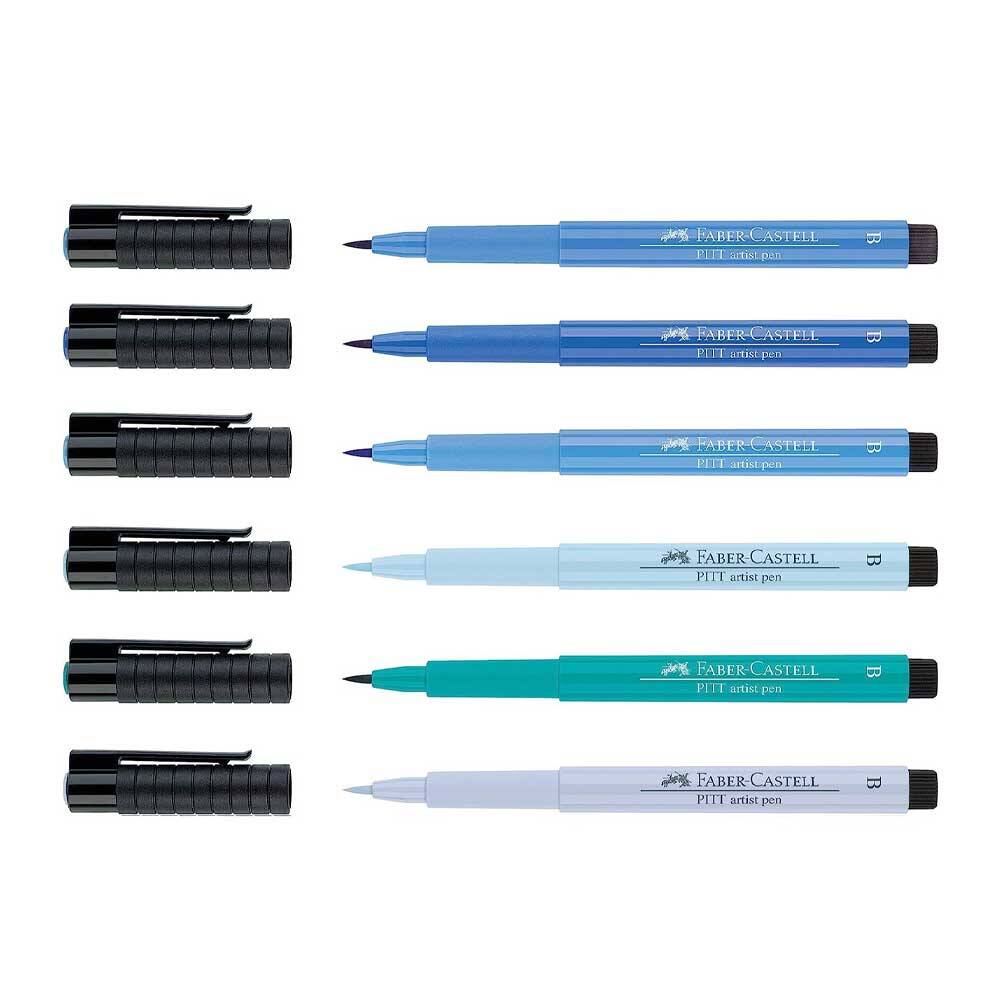Faber Castell Pitt Artist Pen Brush Tip Drawing Pen Sky Colors 6-Pack