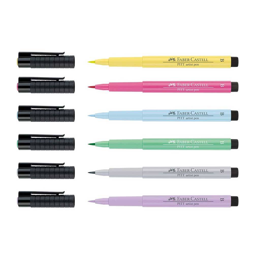 Faber Castell Pitt Artist Pen Brush Tip Drawing Pen Pastel Colors 6-Pack