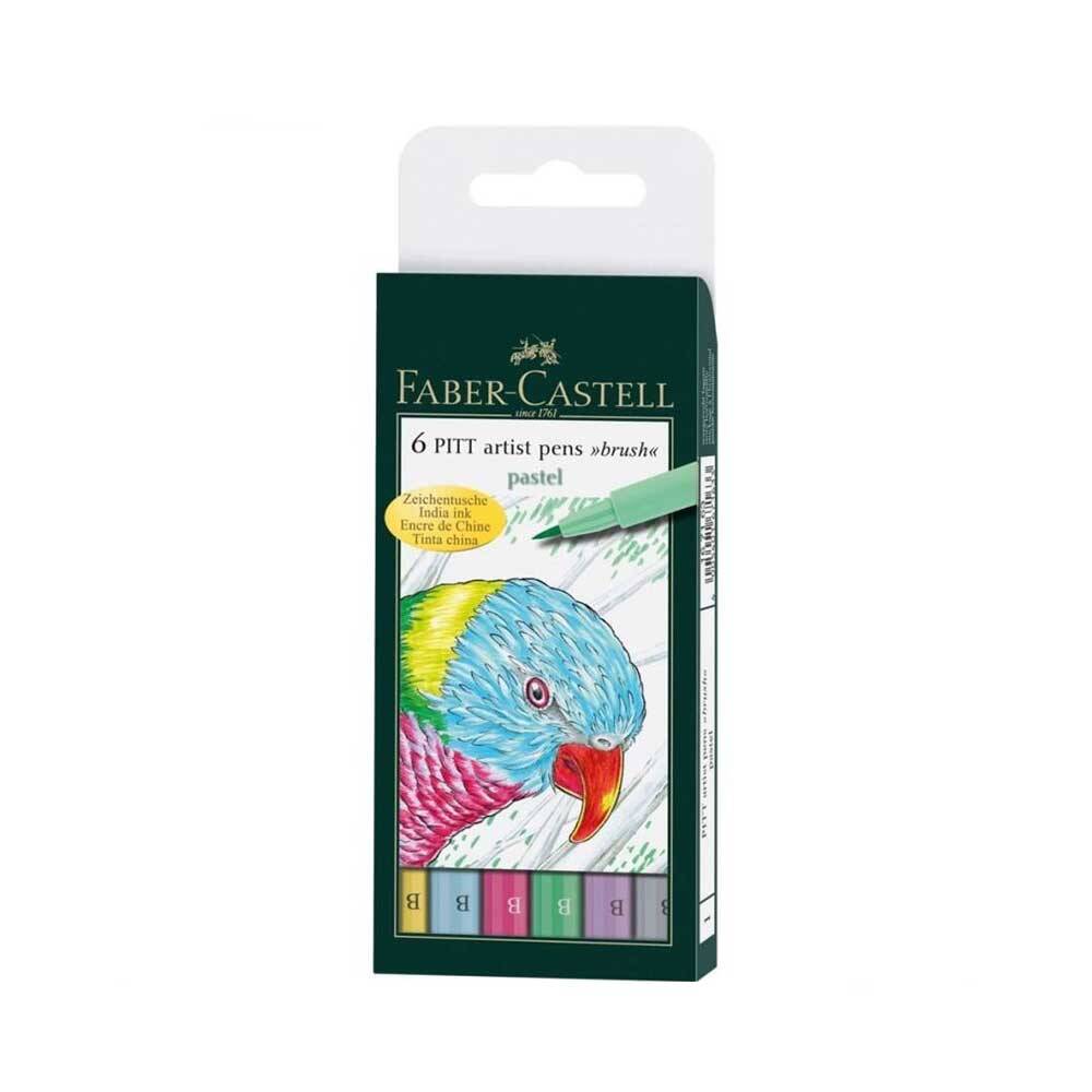 Faber Castell Pitt Artist Pen Brush Tip Drawing Pen Pastel Colors 6-Pack