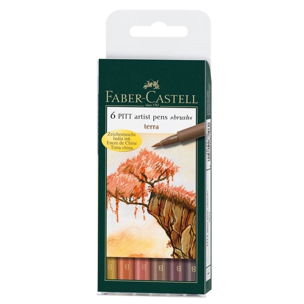 Faber Castell Pitt Artist Pen Brush Tip Drawing Pen Clay 6-Piece