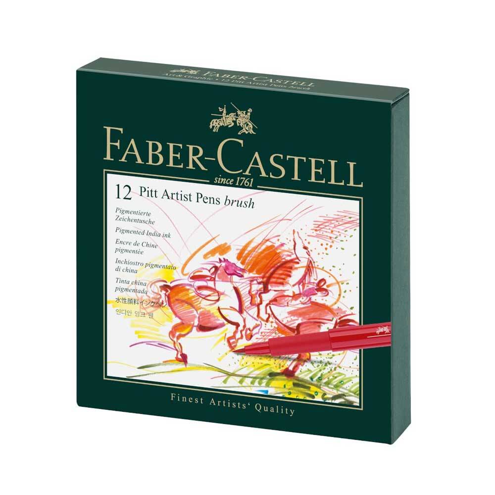 Faber Castell Pitt Drawing Pencil Brush Nib Studio Box, 12 Colors