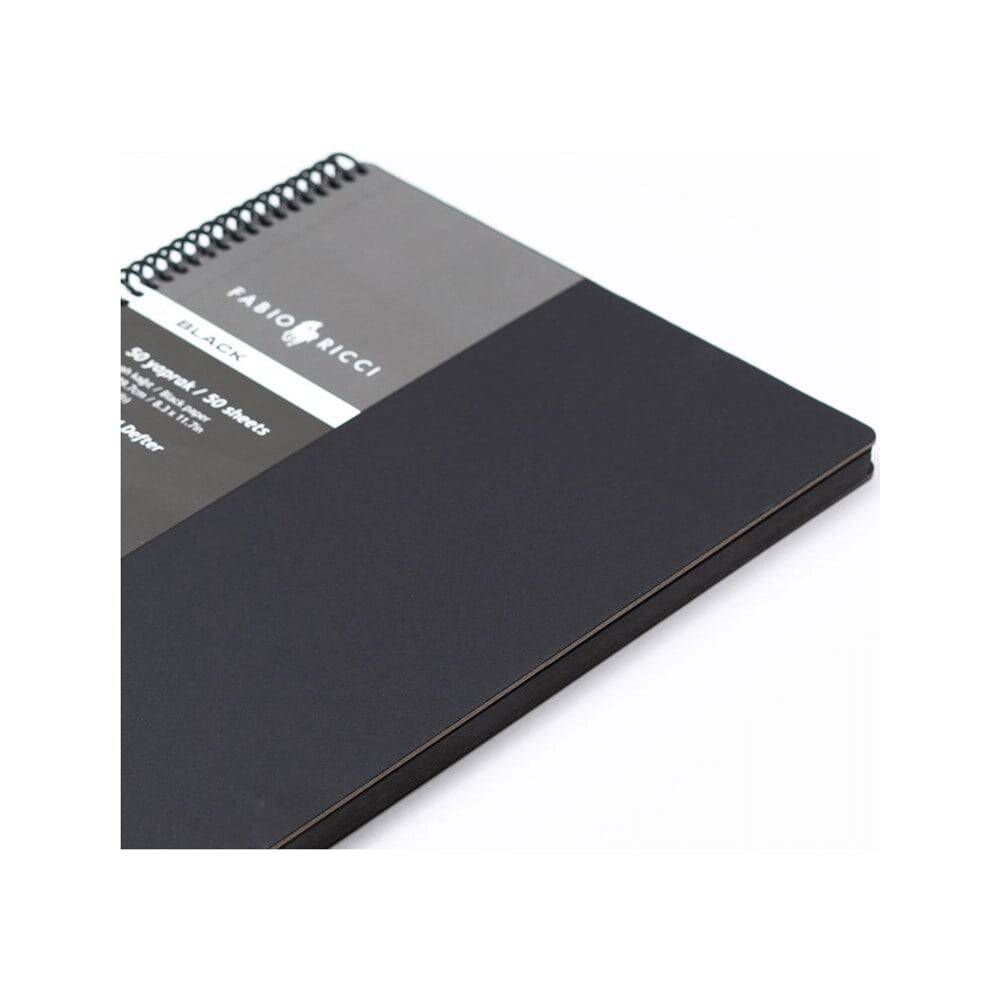 Fabio Ricci Black Spiral Notebook 50 A4 Pages