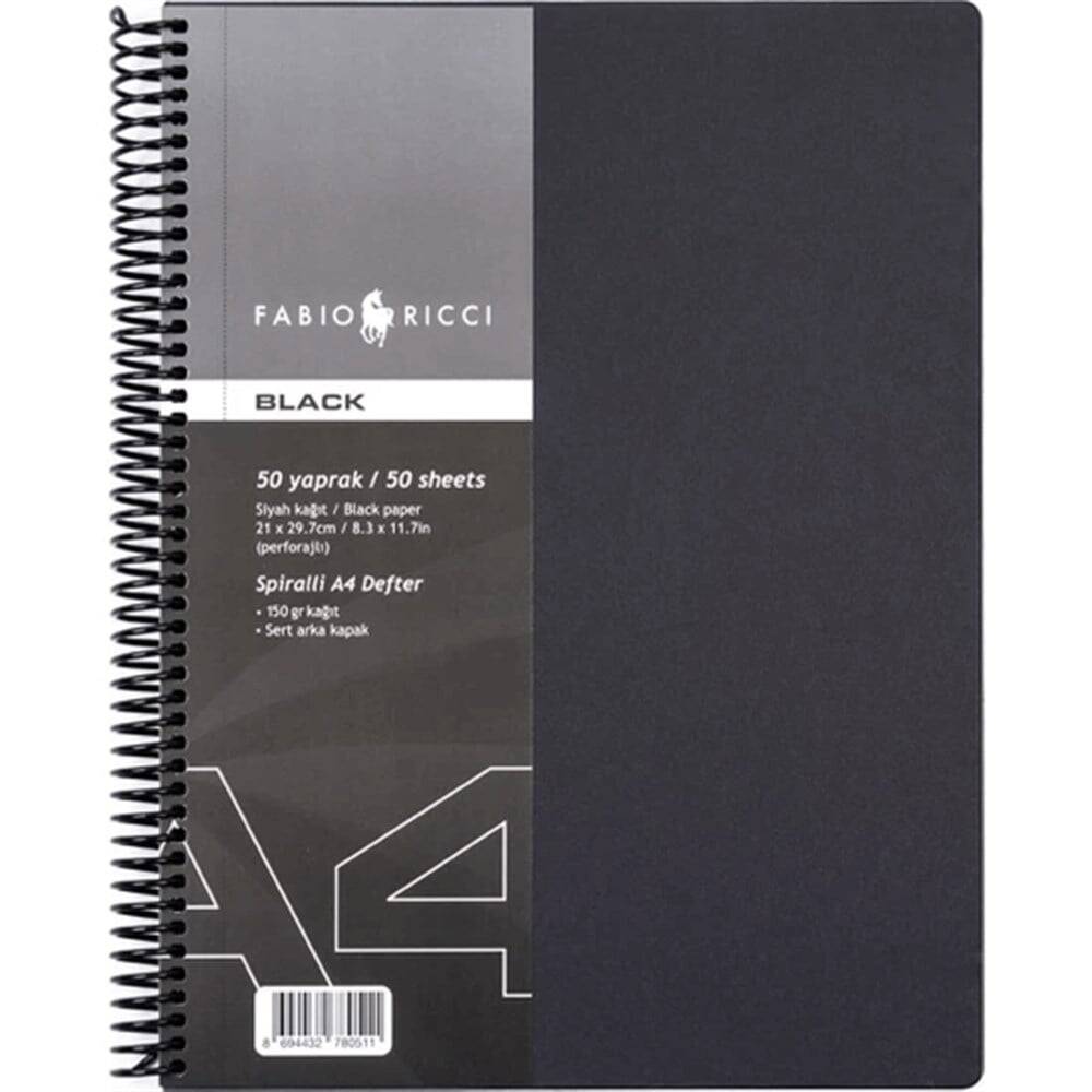 Fabio Ricci Black Spiral Notebook 50 A4 Pages