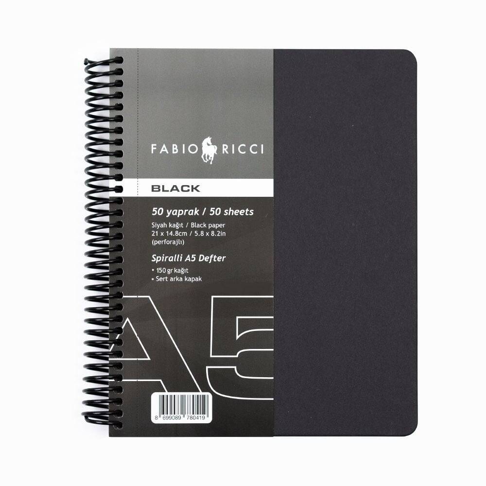 Fabio Ricci Black Spiral Notebook 50 A5 Pages
