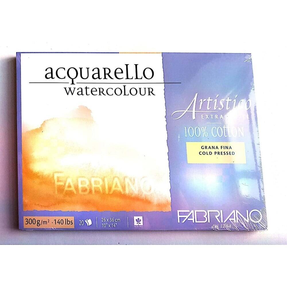 Fabriano Artistico Watercolor Notebook Extra White Grana Fina Cold Pressed 300gr, 26x36 cm 20 Pages