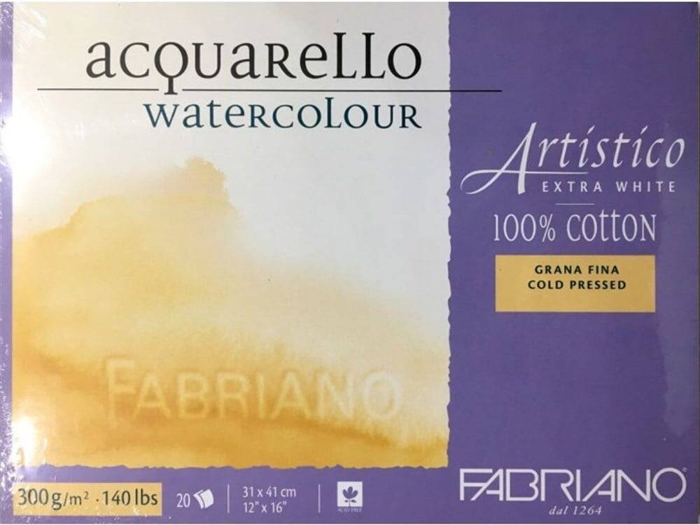 Fabriano Artistico Watercolor Notebook Extra White Grana Fina Cold Pressed 300gr, 31x41 cm 20 Pages
