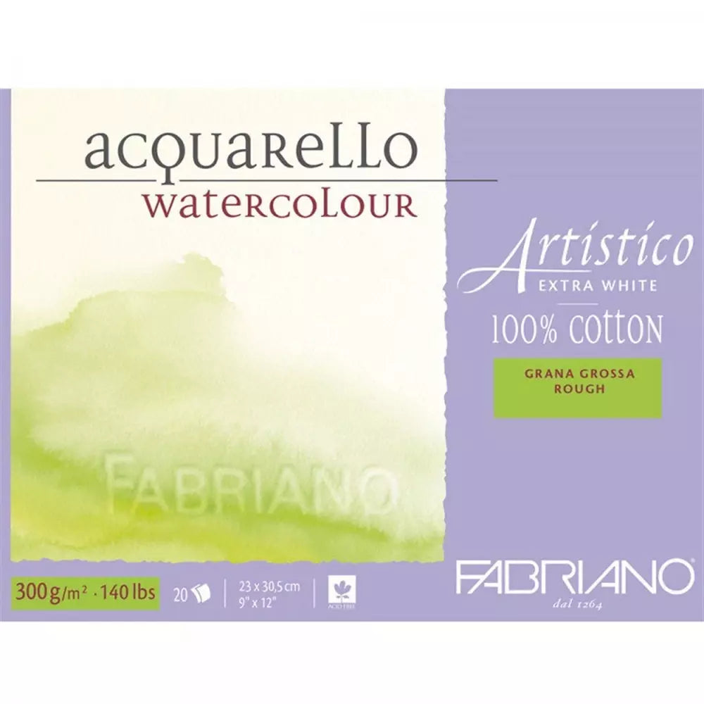 Fabriano Artistico Watercolor Notebook Extra White Grana Grossa Rough 300gr, 23X30,5 cm 20 Pages
