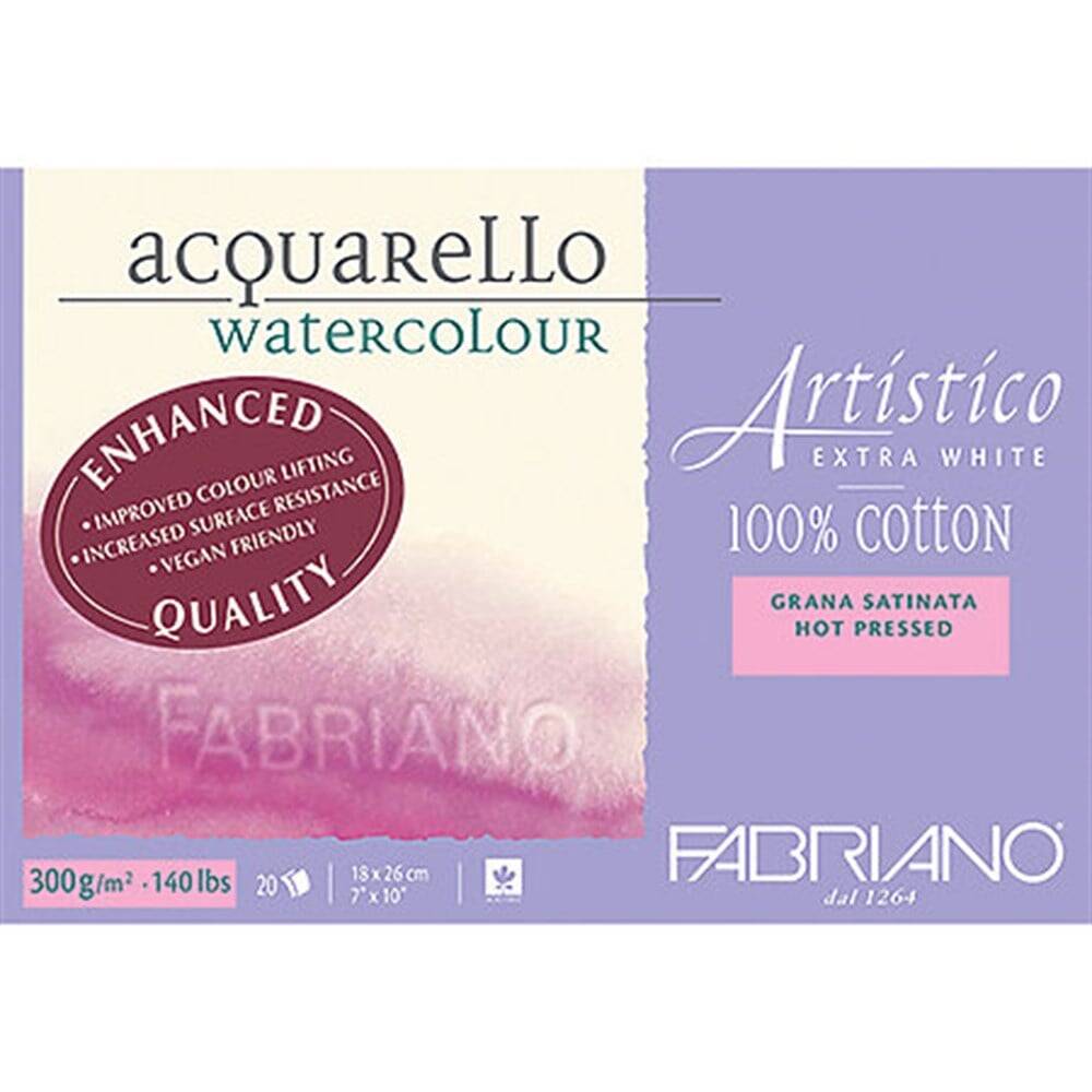 Fabriano Artistico Watercolor Notebook Extra White Grana Satinata Hot Pressed 300gr, 31x41 cm 20 Pages