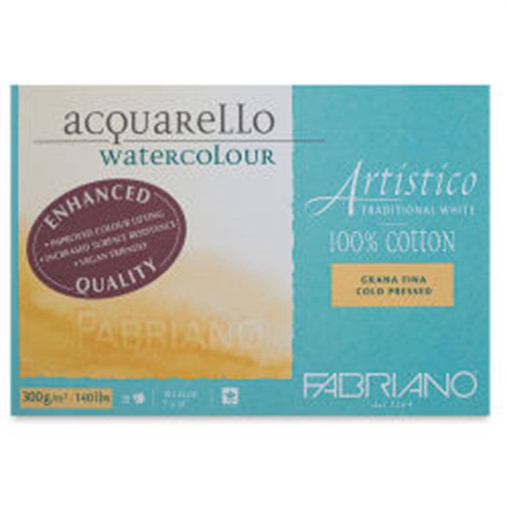 Fabriano Artistico Watercolor Notebook Traditional White Grana Fina Cold Pressed 300gr, 18x26 cm 20 Pages