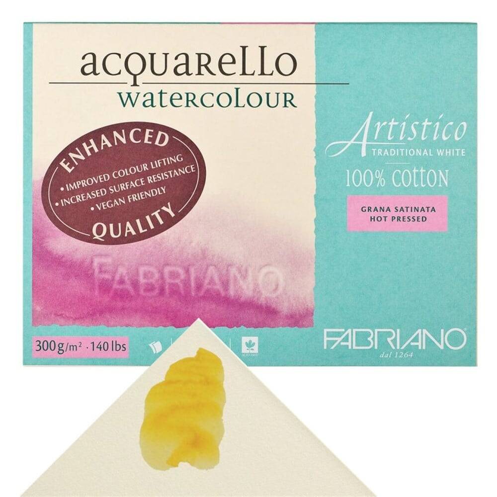 Fabriano Artistico Watercolor Notebook Traditional White Grana Satinata Hot Pressed 300gr, 18x26 cm 20 Pages