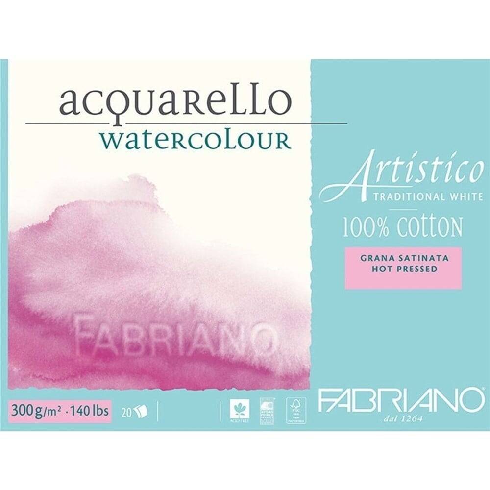 Fabriano Artistico Watercolor Notebook Traditional White Grana Satinata Hot Pressed 300gr, 26x36 cm 20 Pages