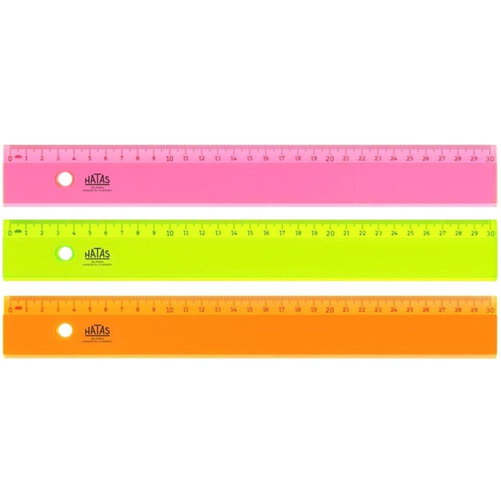 Hatas Cetvel Plastik 30 Cm Neon Şeffaf 00148