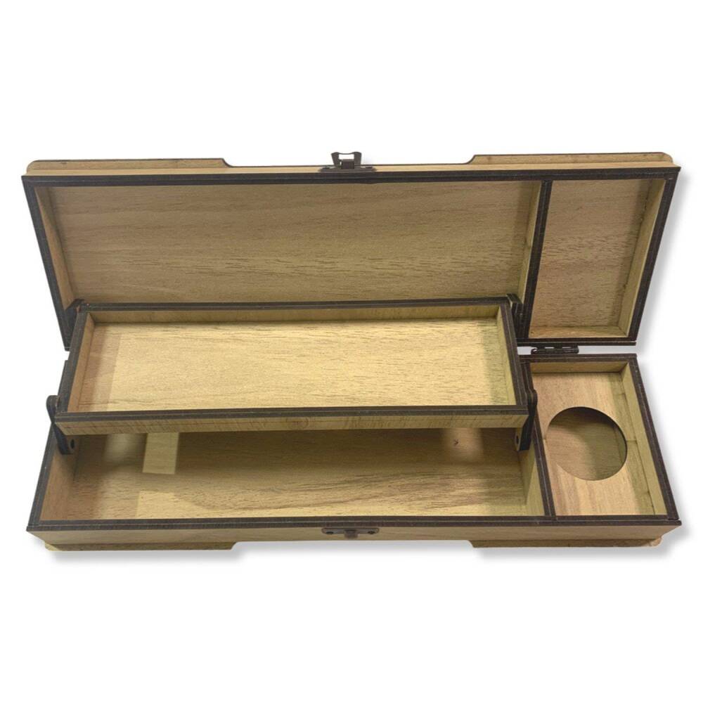 Wooden Box with Pencil Holder Shelf