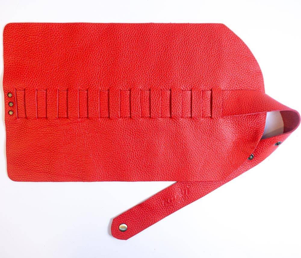 Karin Roll Leather Pen Holder Red 10 Pieces
