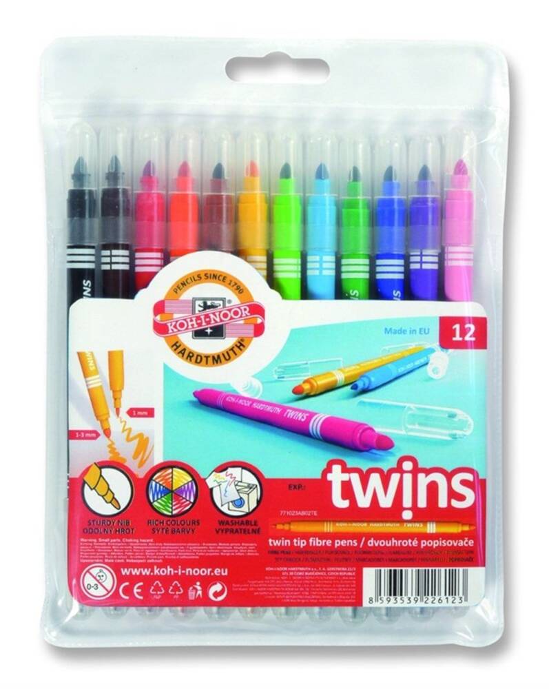 Koh-i Noor Double-Ended Felt Tip Pen Set 12 Colors Twin 1023