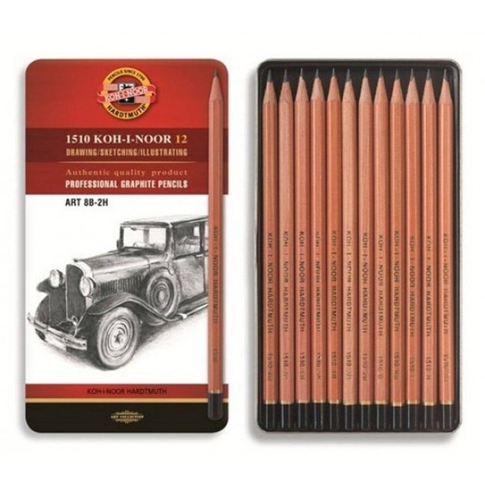 Koh-i Noor Profesyonel Dereceli Kalem Seti Naturel 8B-2H Metal Kutu 1512