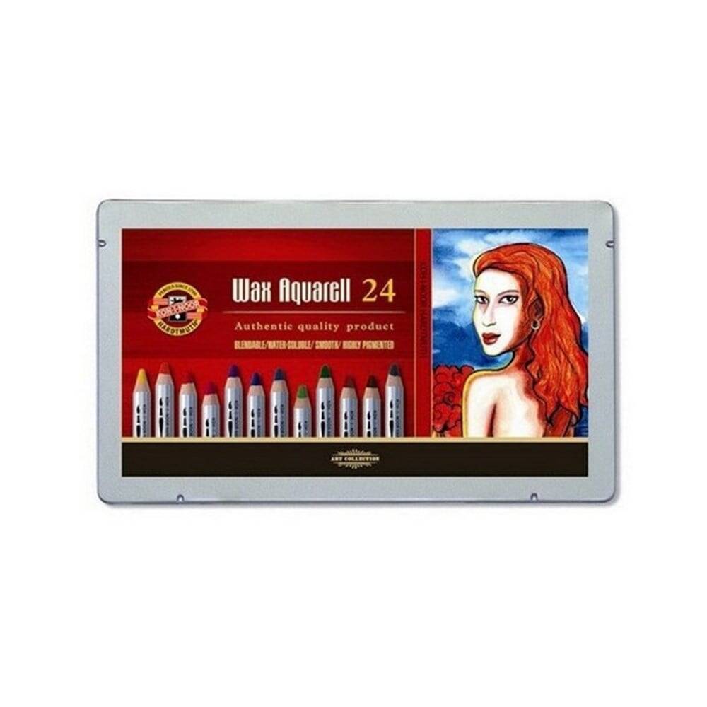 Koh-i Noor Wax Aquarell Wax Thick Crayons 24 Colors Metal Box