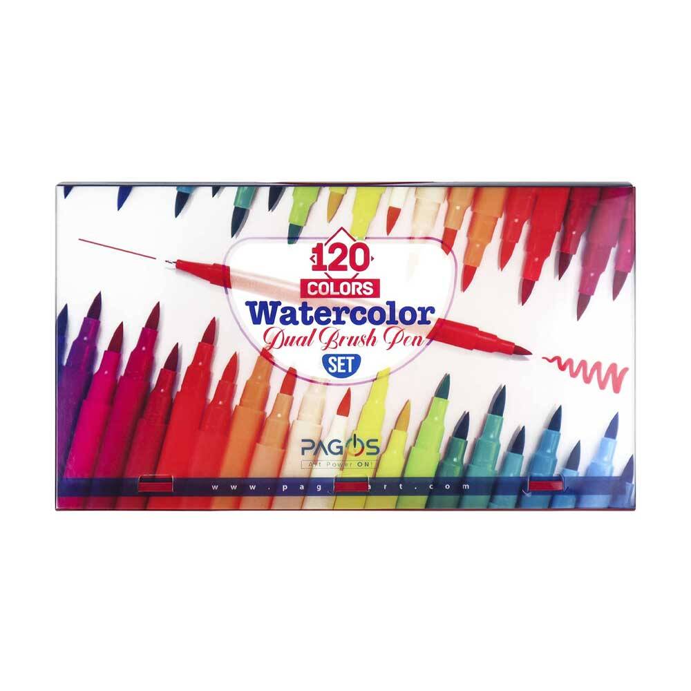 Pagos 120 Color Dual Brush Water-Based Marker Set