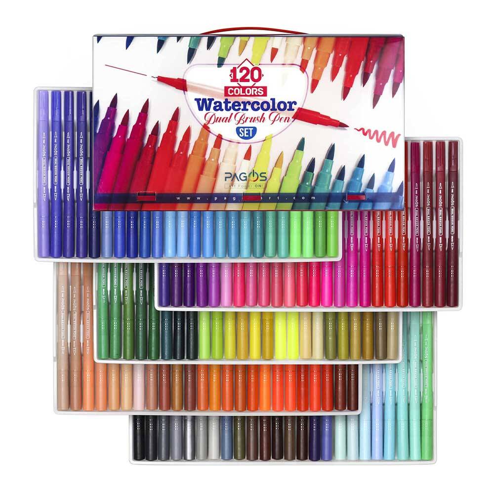Pagos 120 Color Dual Brush Water-Based Marker Set