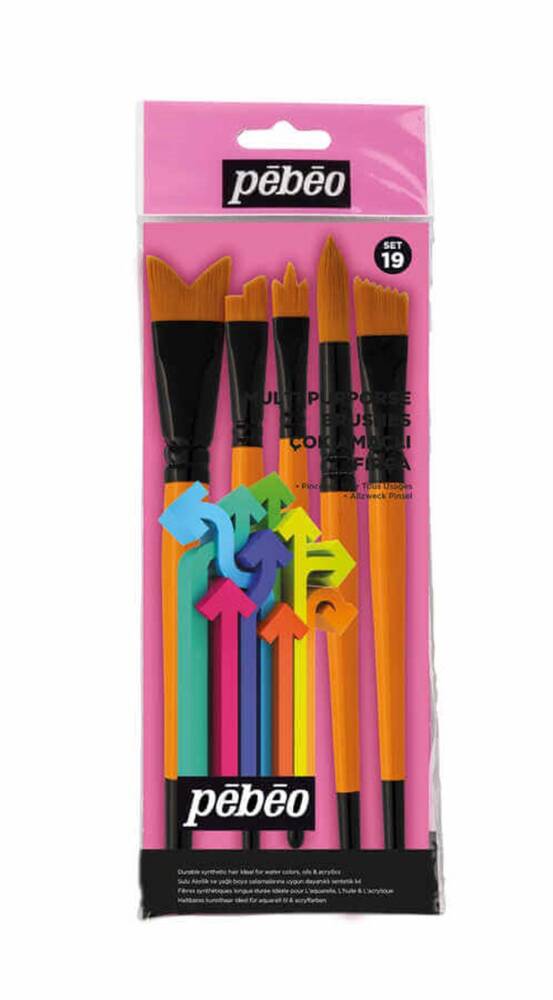 Pebeo Set-19 5-Brush Set (1 Round-1 Wawe-1 Angle-1 Hatric)