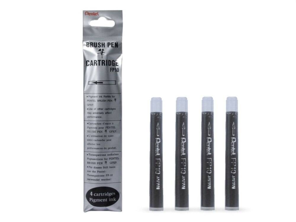 Pentel Brush Pen Brush Tip Pen Refills 4-Pack Black