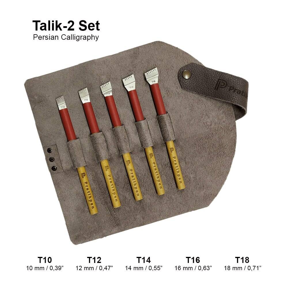 Pratikpen Calligraphy Talik Pen Set of 5 - Leather Pen Holder