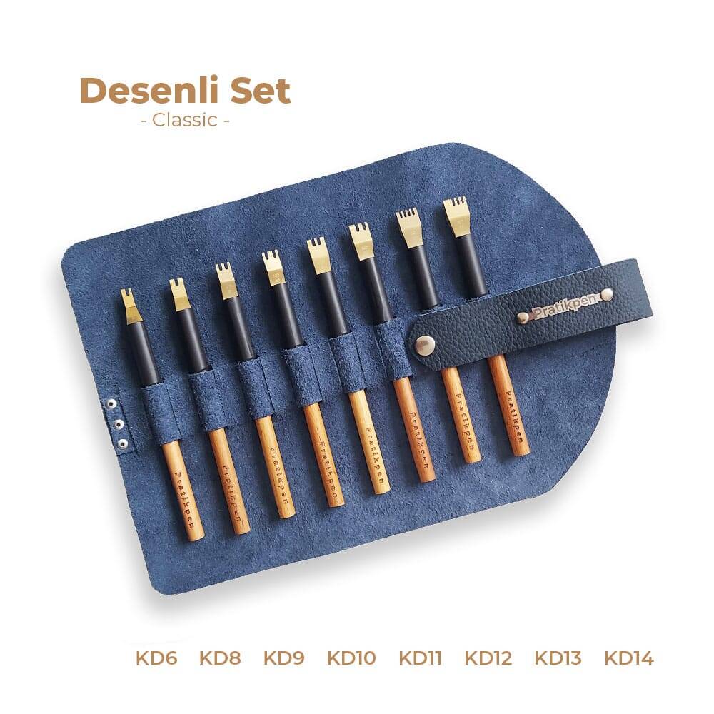Pratikpen (T) Patterned Calligraphy Pen Set of 8 - Leather Pen Holder