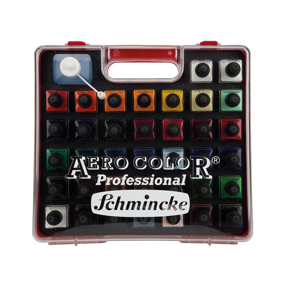 Schmincke Aerocolor Professional Plastic Can Paint Set 37x28 ml + Aeroclean Cleaner 81136