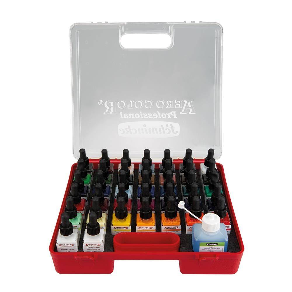 Schmincke Aerocolor Professional Plastic Can Paint Set 37x28 ml + Aeroclean Cleaner 81136