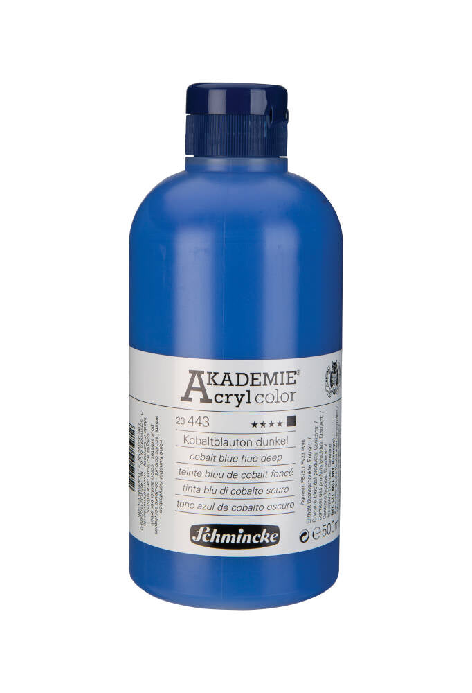 Schmincke Akademie Acrylic Paint 500 ml 443 Cobalt Blue Hue Deep
