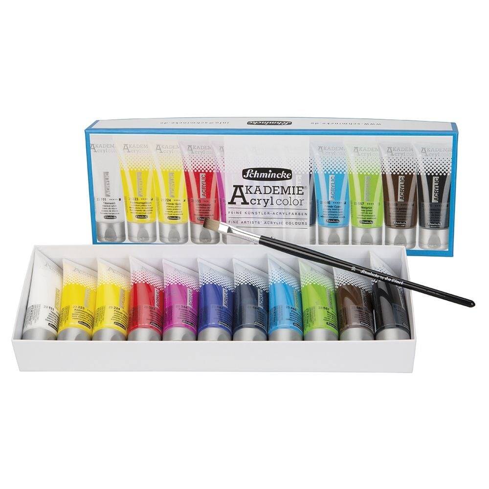 Schmincke Akademie Acrylic Paint Set 11 x 40 ml + Da Vinci Brush No. 10