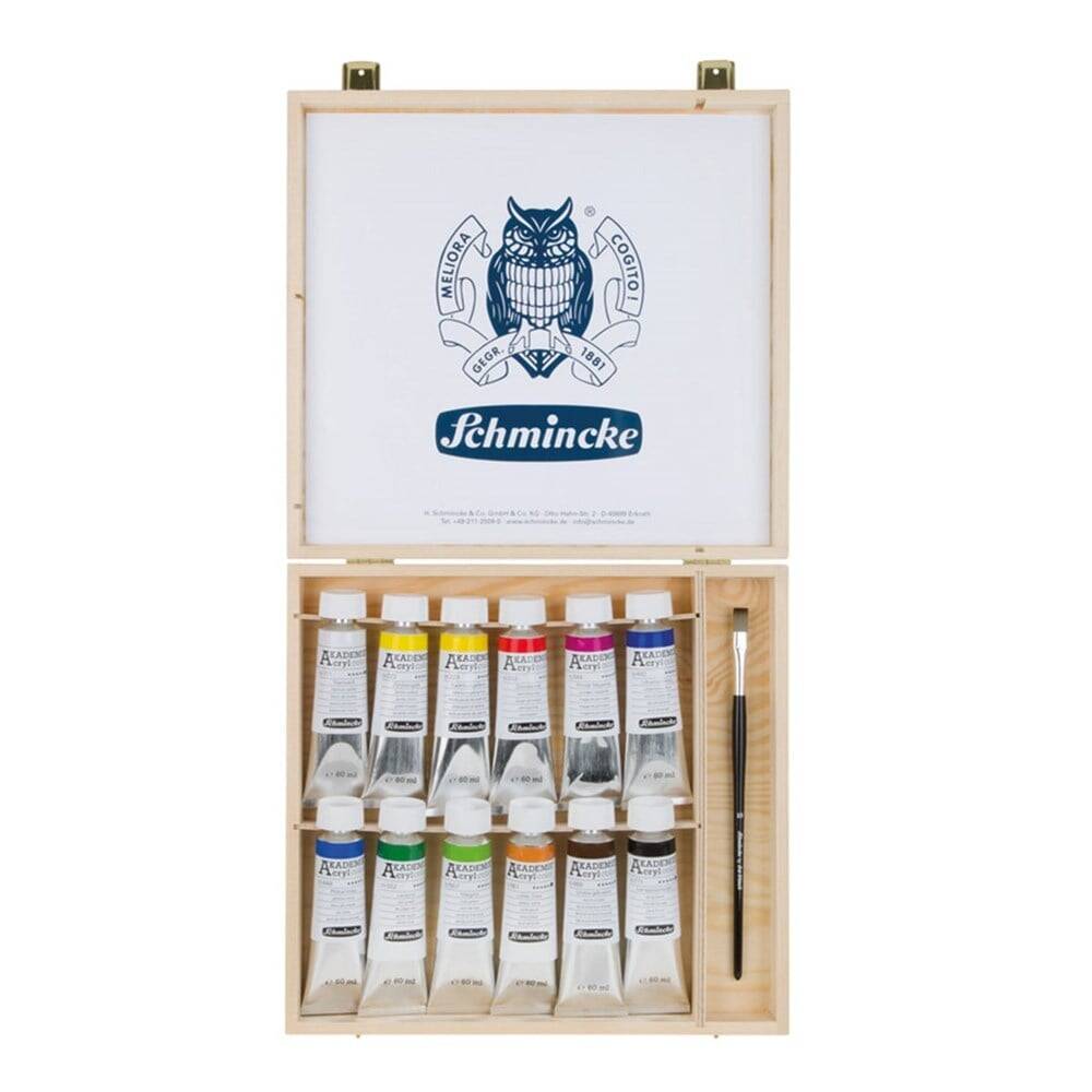 Schmincke Akademie Acrylic Paint Set Wooden Box 12 x 60 ml