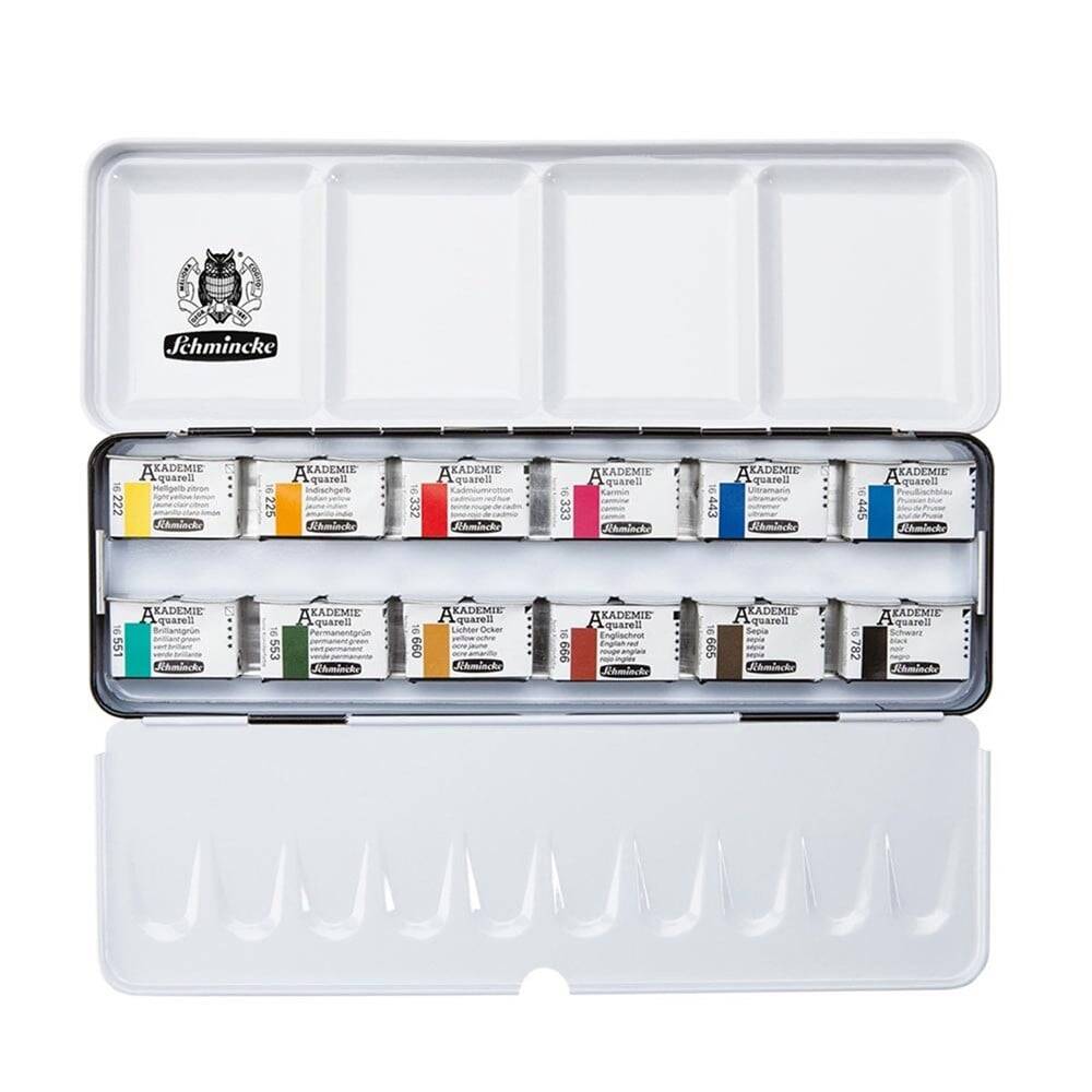 Schmincke Akademie Aquarell Metal Kutu Sulu Boya Seti 12 X Tam Tablet 75312