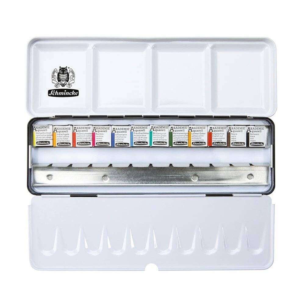 Schmincke Akademie Aquarell Metal Kutu Sulu Boya Seti 12 X Yarım Tablet 75412