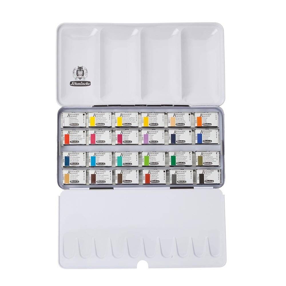 Schmincke Akademie Aquarell Metal Kutu Sulu Boya Seti 24 X Tam Tablet 75425