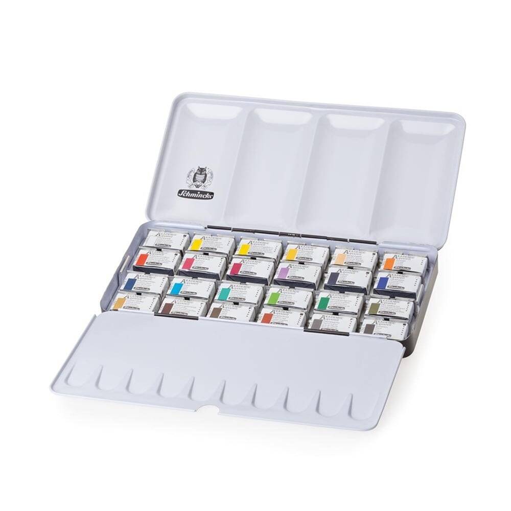 Schmincke Akademie Aquarell Metal Kutu Sulu Boya Seti 24 X Tam Tablet 75425