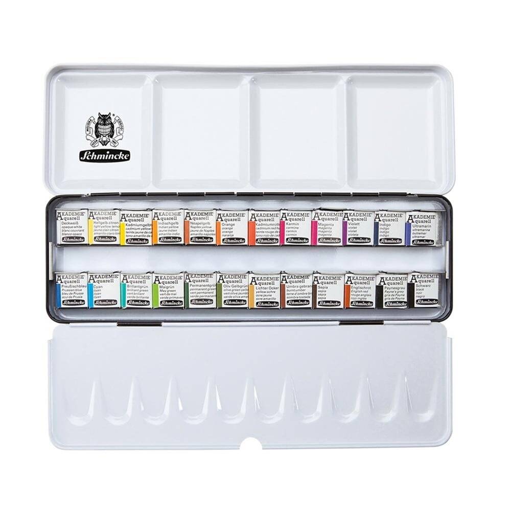 Schmincke Akademie Aquarell Metal Box Watercolor Set 24 x Half Pan 75424