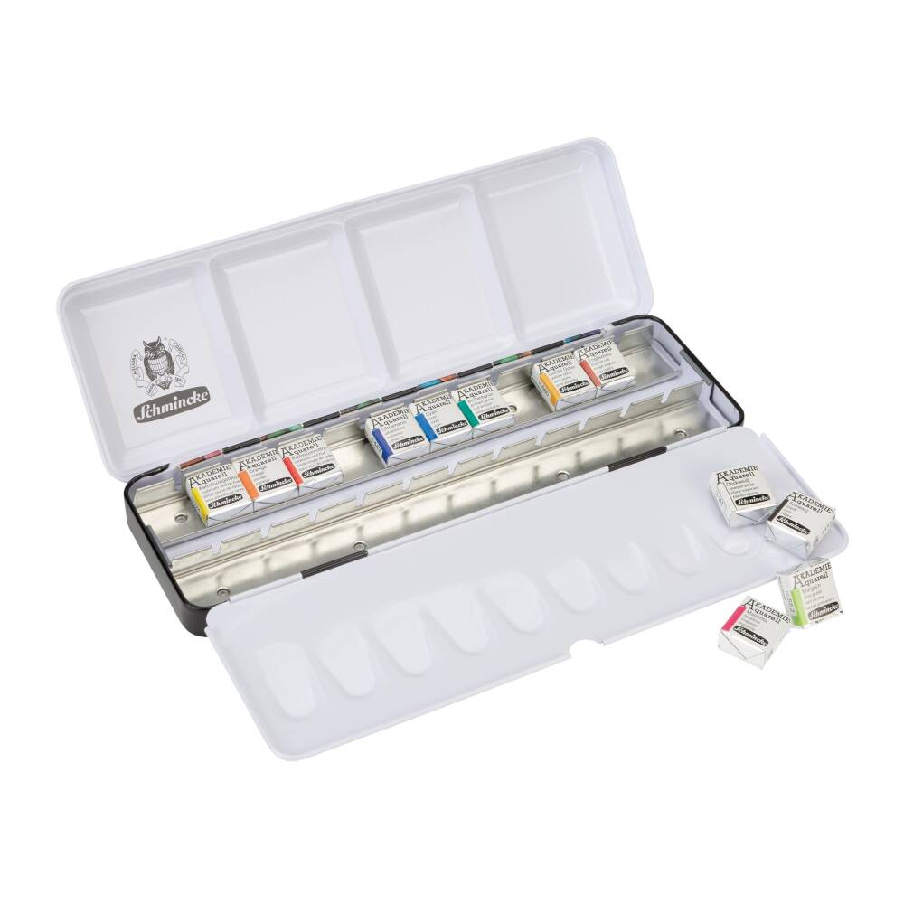 Schmincke Akademie Aquarell  Metal Kutu Sulu Boya Seti Metal Set 12 x Yarım Tablet