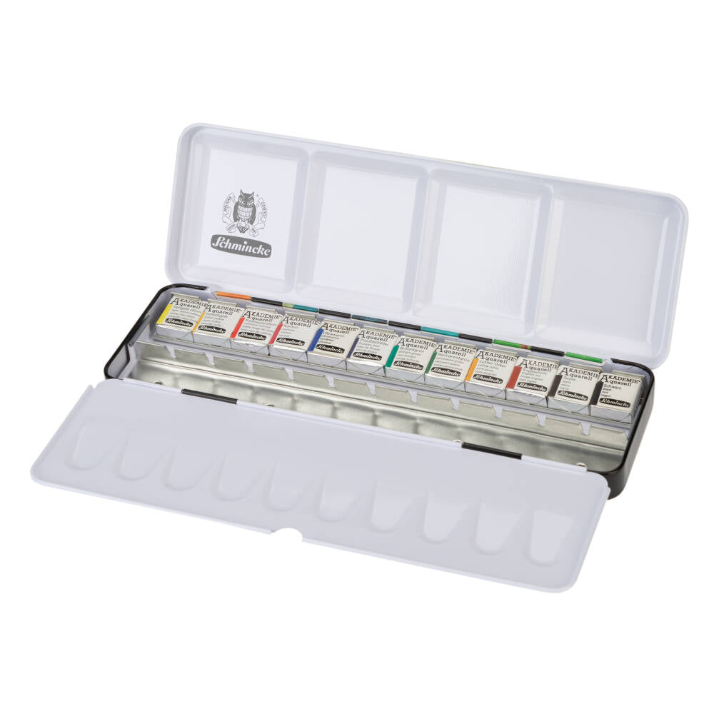 Schmincke Akademie Aquarell Özel Desen Metal Kutu Sulu Boya Seti 12 X Yarım Tablet