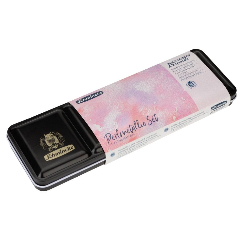 Schmincke Akademie Aquarell Perlmetallic Metal Kutu Sulu Boya Seti 12 x Yarım Tablet
