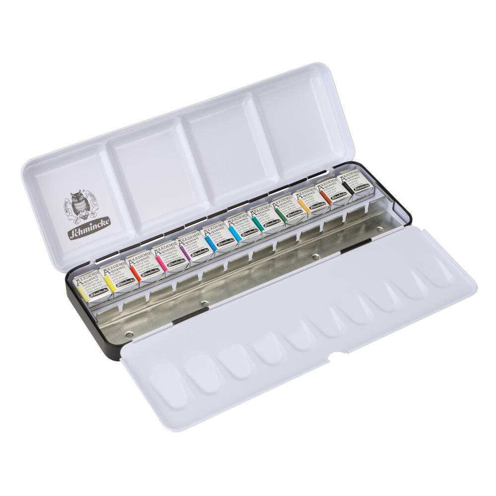 Schmincke Akademie Aquarell Perlmetallic Metal Kutu Sulu Boya Seti 12 x Yarım Tablet