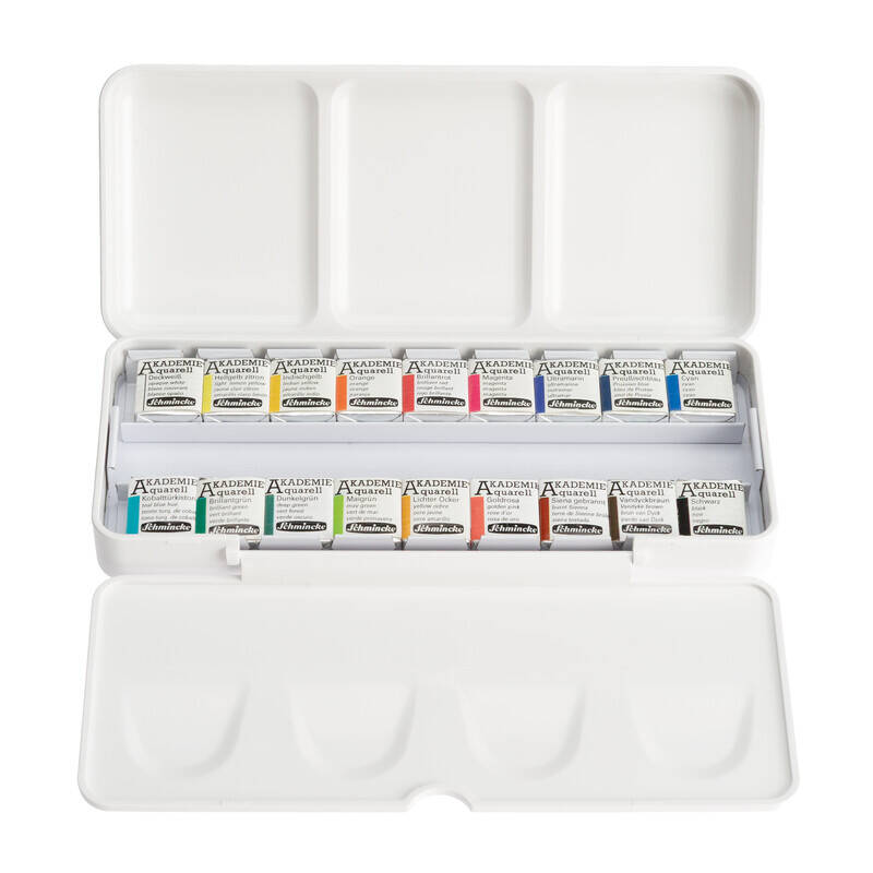 Schmincke Akademie Aquarell Plastik Kutu Sulu Boya Seti 18 x Yarım Tablet 75791