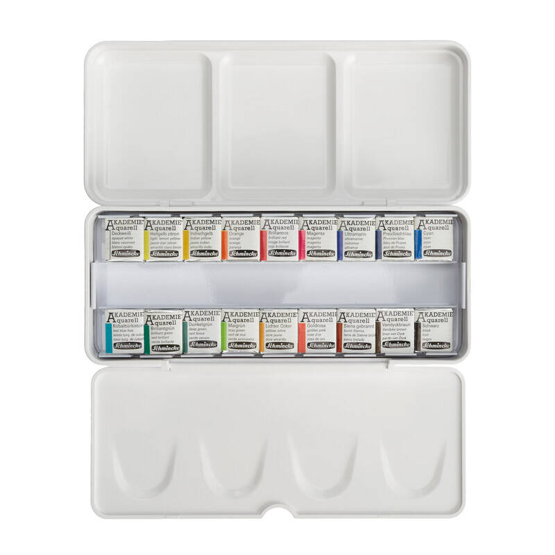 Schmincke Akademie Aquarell Plastik Kutu Sulu Boya Seti 18 x Yarım Tablet 75791