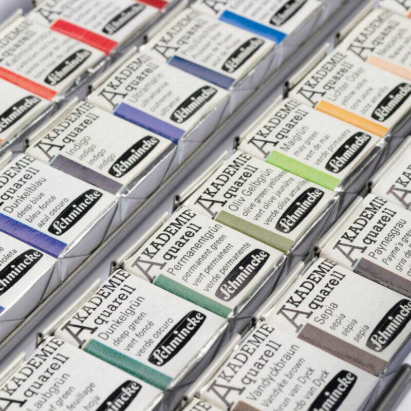 Schmincke Akademie Aquarell Plastik Kutu Sulu Boya Seti 40 x Yarım Tablet 75140