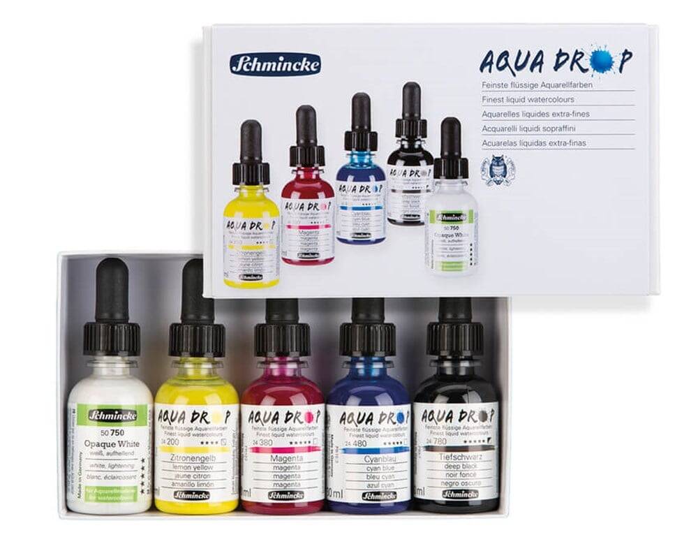 Schmincke Aqua Drop Liquid Watercolor Set of 5 Primary Colors