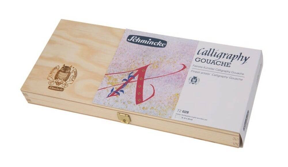 Schmincke Calligraphy Artist Gouache Paint Set Wooden Box 12x20ml