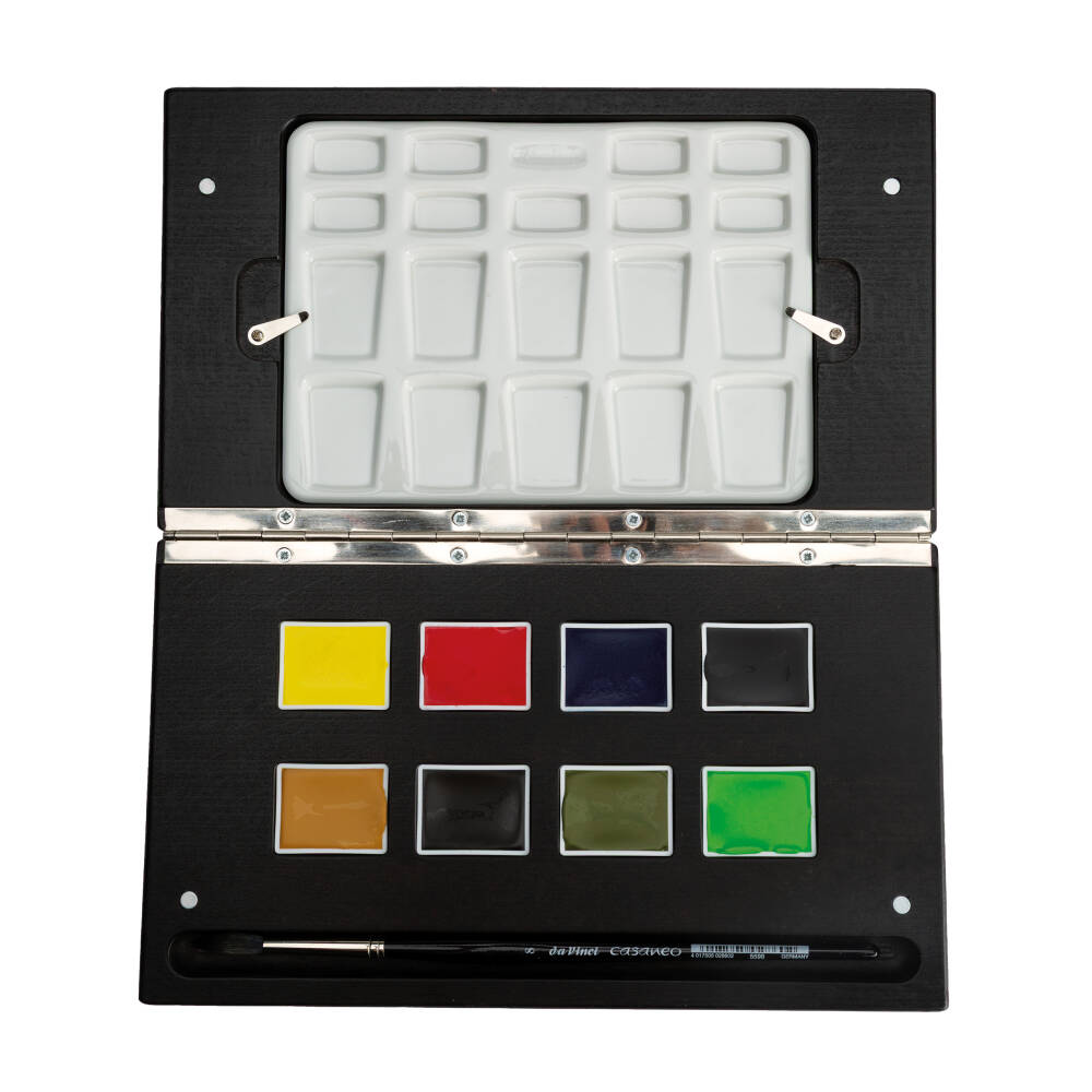 Schmincke Horadam Aquarell Ahşap Kutu Artist Suluboya Seti 8'li XL Tablet Fırça ve Palet Hediyeli
