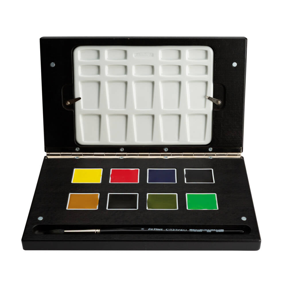 Schmincke Horadam Aquarell Ahşap Kutu Artist Suluboya Seti 8'li XL Tablet Fırça ve Palet Hediyeli